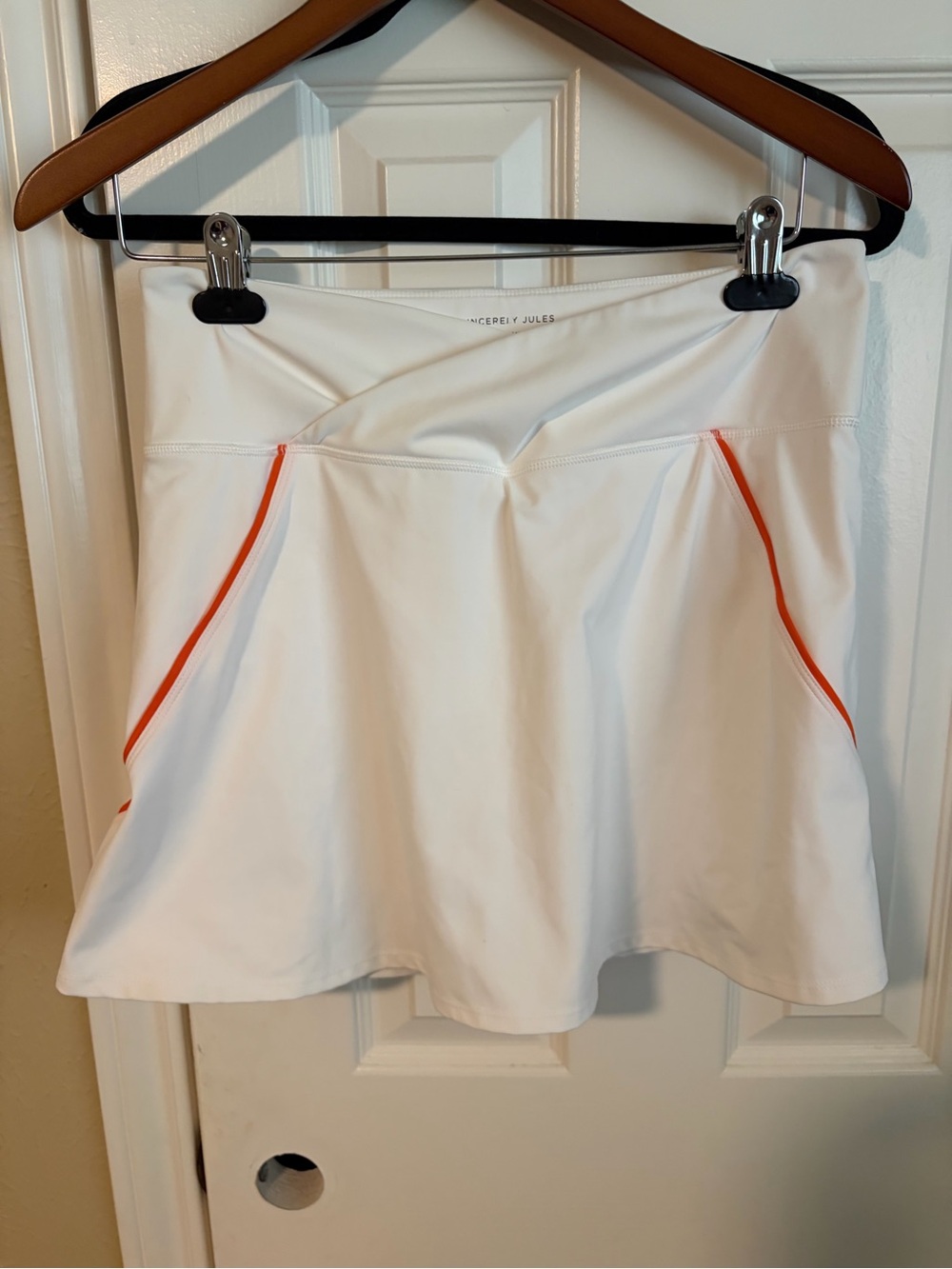 Sincerely Jules White Athletic Skort with Orange Piping